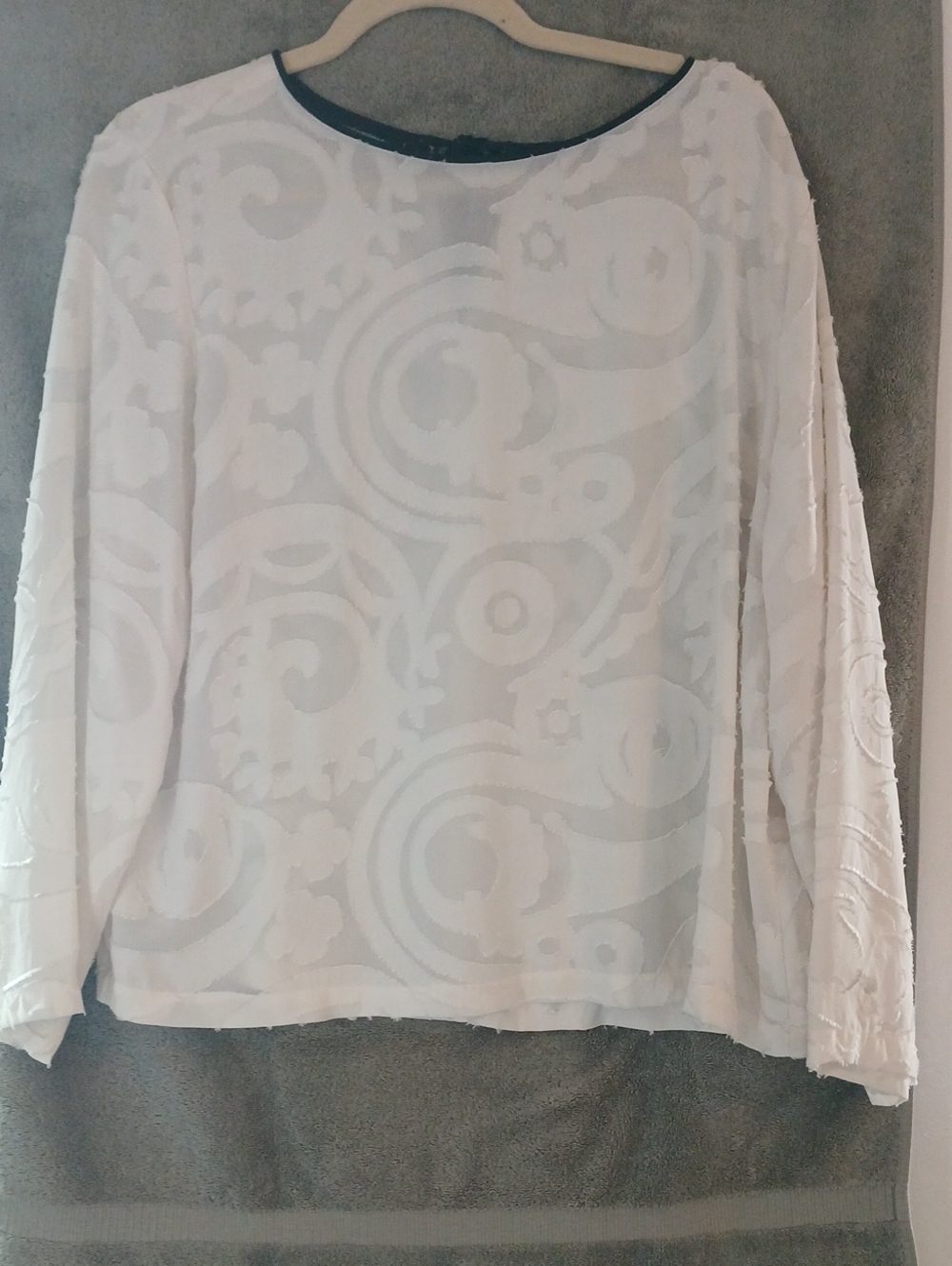 LOFT White Sheer Textured Long-Sleeve Blouse